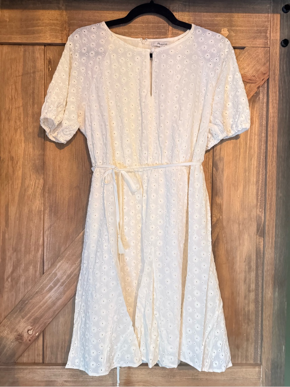 Madewell Cream Eyelet Tie-Waist Midi Dress